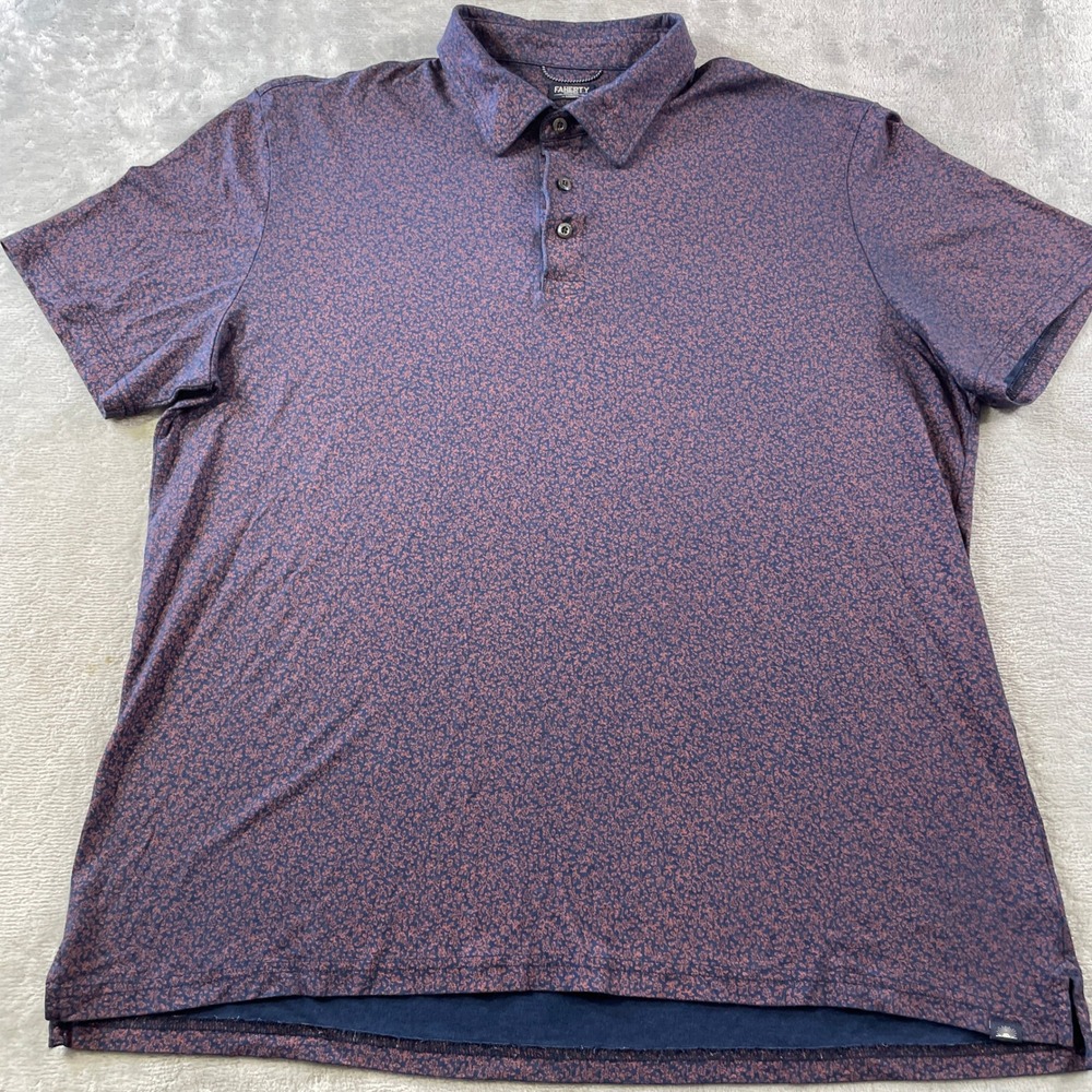 Faherty Reserve Movement Polo Shirt Men XXL Blue Floral Micro Print Preppy Light